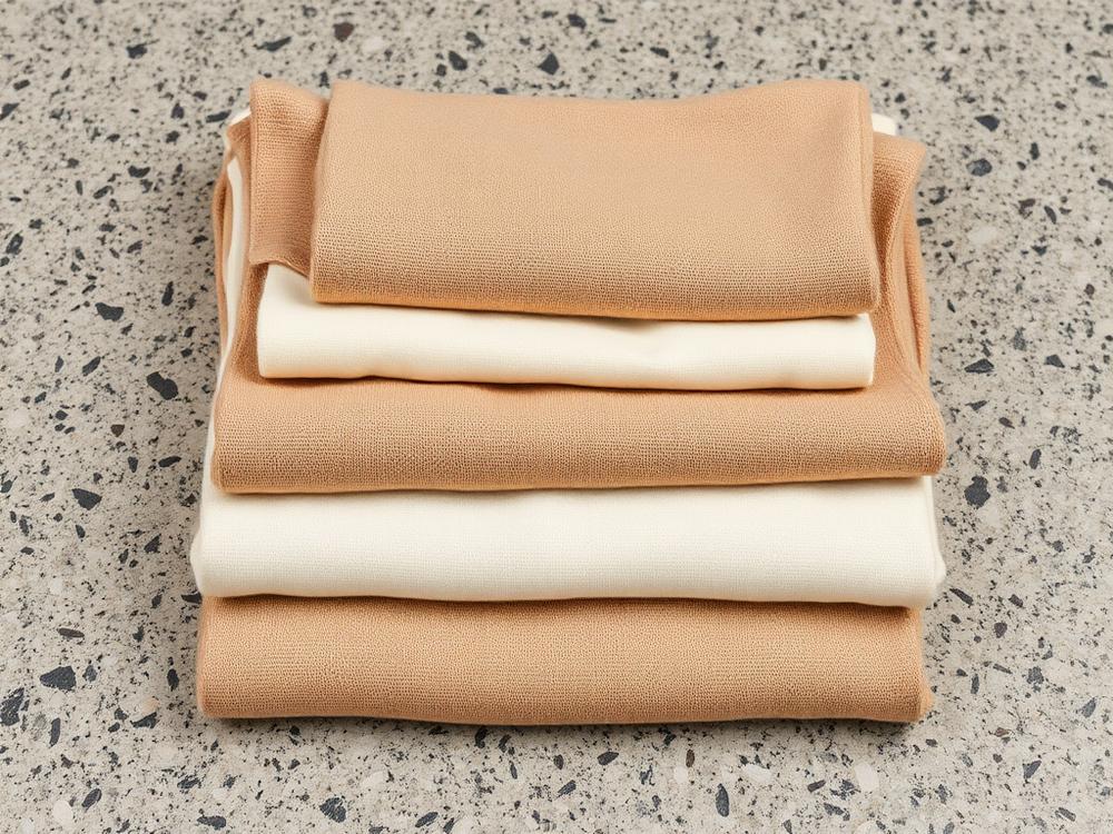 Folded merino wool clothing on granite